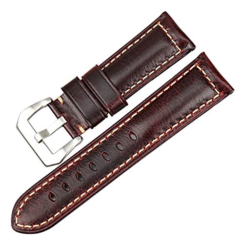Bracelet de montre fait main en cuir de veau rouge 24mm avec boucle noire