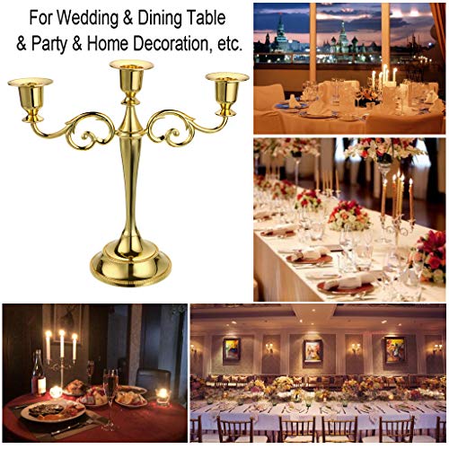 Ownmy 3 Arms Metal Candelabra Candlestick Silver European Elegant Candle Holder Candle Stand For Wedding Dining Table Christmas Party Home Decoration (Golden Tone) #TOP6