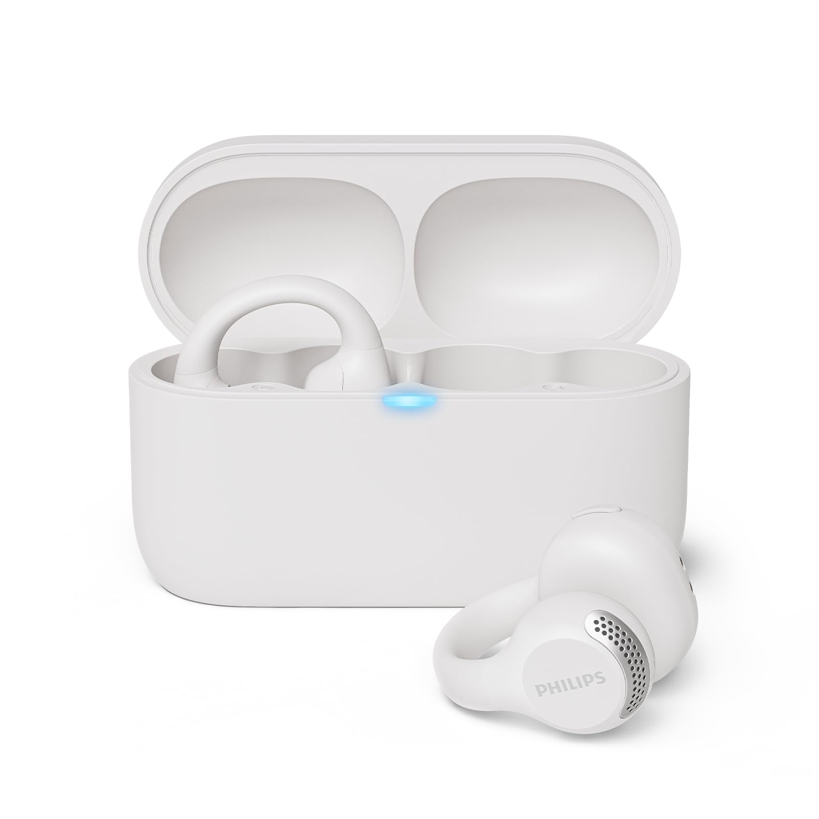 Philips TAQ2000WT auricolari ear-cuff True Wireless open-ear Multipoint Bluetooth - 28 ore di riproduzione, Ricarica tascabile, Chiamate chiare per spostamenti ed allenamento - Bianco