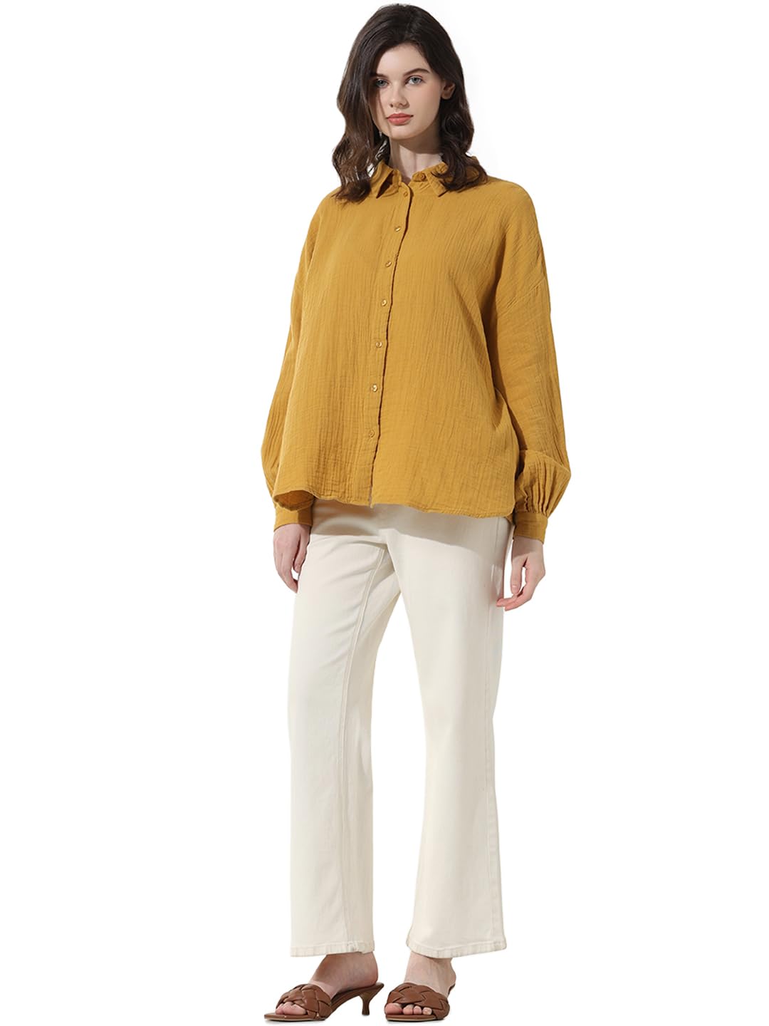 Oversized Striped Spread Collar Cotton Casual Shirt-image-14