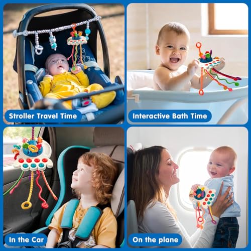 Image of Kidology Pull String Toy for Babies Teething Strings Sensory Montessori Toys Baby Girl,Travel Toy for 6+Months Boy Food Grade Silicone Fine Motor Skills Toy for Toddlers (Octopus Design 2),Multicolor