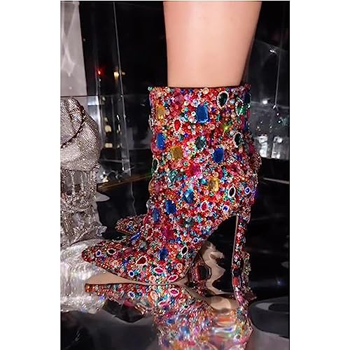 Kluolandi Womens Jeweled Ankle Boots with Zipper Pointed Toe Stiletto High Heel Booties for Women2