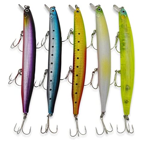 momolures Bass Lures Triple Weight Sinking Minnow 130S 21g sea fishing lure (5pcs Assort) Cover