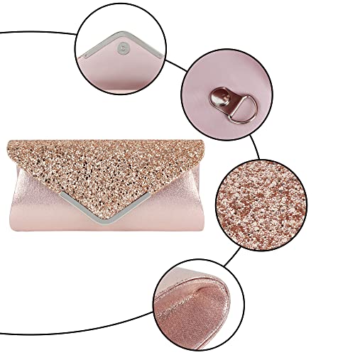 Image of Queena Womens Shiny Glitter Evening Clutch Envelope Handbag Chain Purse for Wedding Party Prom Gift for Mom Wife Girlfriend