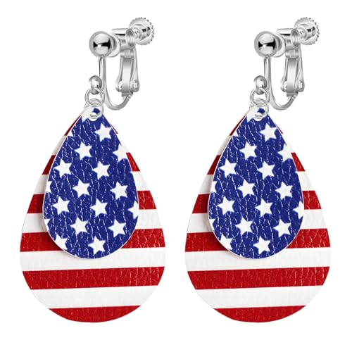Aretes clip on bandera americana para mujer