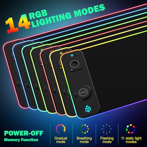 GIM RGB Gaming Mouse Pad with Simultaneous Charging for Phone & iWatch, LED Mouse Mat 800x300x4MM, 14 Light Modes, Non-Slip Rubber Base, Computer Keyboard Mat for Gaming, 20W PD Adapter Included — view 3