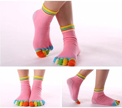 Lot De 5 Paires Chaussettes De Yoga à Cinq Doigts - Antidérapantes, En Coton, Taille Unique (pointures 35-38)