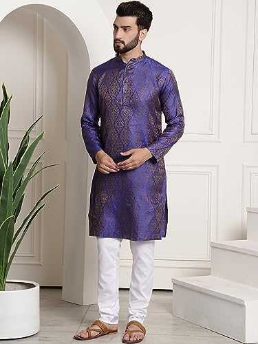 Image of SOJANYA (Since 1958 Men's Silk Blend self Design Kurta and Churidar Pyjama Set