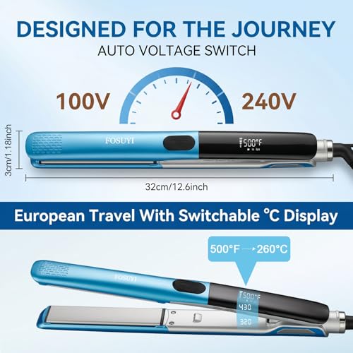Image of 500F High Heat Professional Flat Iron,30 Seconds Quick Heat Up Ceramic Hair Straightener,2 in 1 Straightening and Curling Iron,Anti-Frizz Smooth Hair Care,Dual Voltage Portable for Travel