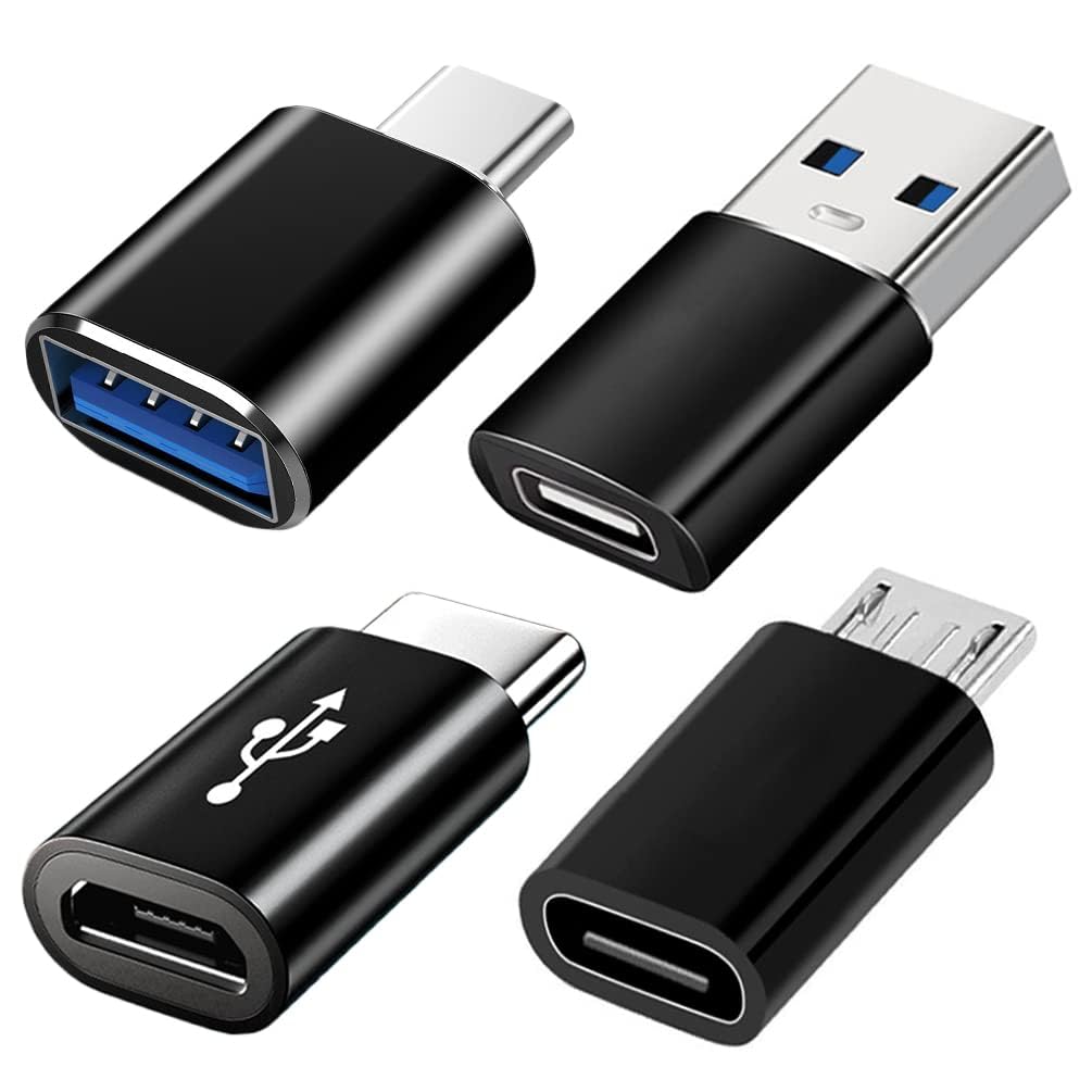 USB C Adapters 4 Pack, USB C to USB 3.0 OTG Adapter, Micro USB to USB C Adapter Compatible with MacBook Pro, Samsung Galaxy, Smartphones, Laptops, PC, in Car and More