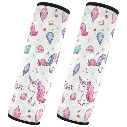 Seat Belt Covers 2 Pack Unicorns Gems Car Seat Strap Covers Super Soft Cartoon Car Seat Neck Cover for Boys Girls Adults Babies M
