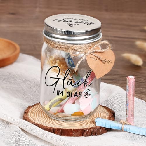 BOFUNX Glück Geldgeschenk Verpackung, Glasflasche mit Aufkleber Konfetti Geschenkanhänger, Geschenk für Geburtstag Hochzeit Weihnachten Neujahr