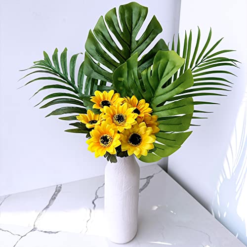Winlyn 8 Pcs Sunflowers Artificial Flowers Bulk Yellow Sunflower Stems 11.8" Tall Silk Sunflowers Faux Wildflowers For Outdoors Centerpieces Vase Bouquets Wreaths Floral Crafts Wedding Fall Decor #TOP6