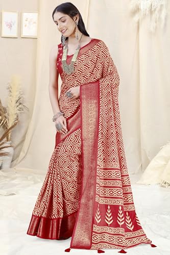 Image of MIRCHI FASHION Women's Cotton Blend Bagru Batik Blocks Printed Saree with Blouse Piece