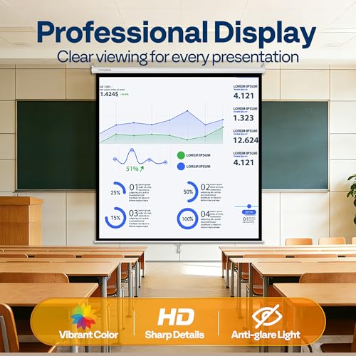 Image of VIVOHOME 120 Inch 1:1 Pull Down Projector Screen, White | Manual Retractable 4K Projection Screen for Home Theater, Roll Up ALR Movie Screen for Ceiling and Wall Mount