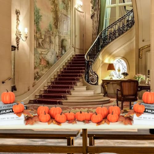 Image of Ghrdopy Fake Pumpkins, 8 Pcs Orange Artificial Pumpkins, Plastic Pumpkins for Thanksgiving Party Table Centerpiece Autumn Home Decoration-A