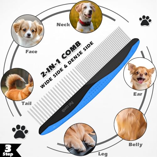Image of Professional 7 in 1 Pet Grooming kit I Dog Brush & Cat Brush I Dog&Cat Comb I Dog&Cat Nail Clipper /Trimmers with Nail File I Dog Bath Brush I Dog&Cat Flea Comb I Pet Supplies(Deep Blue)