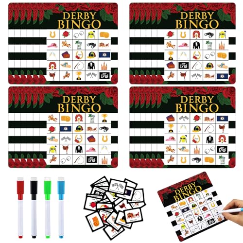 Soulchen 52 Pcs Horse Derby Bingo Game for Group Western Horse Party Dry Erase Bingo Game 24 Players Cards Cowgirl Cowboy Party Favors for Family Activities Parties Supplies
