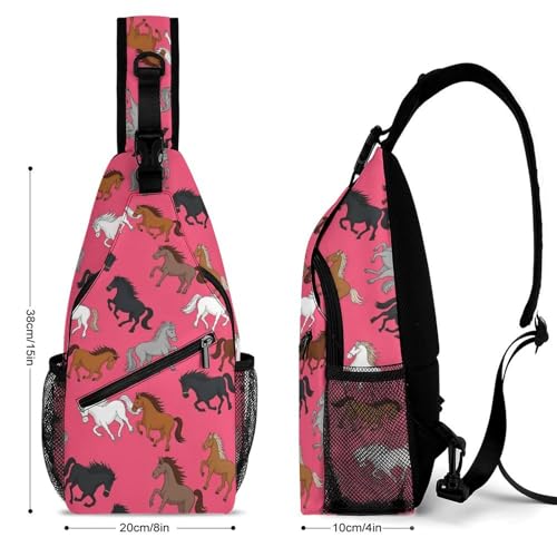 Lightweight Chest Shoulder Backpack, Chest Bag, Fashion Day Pack For Women And Men Horses in Pink2