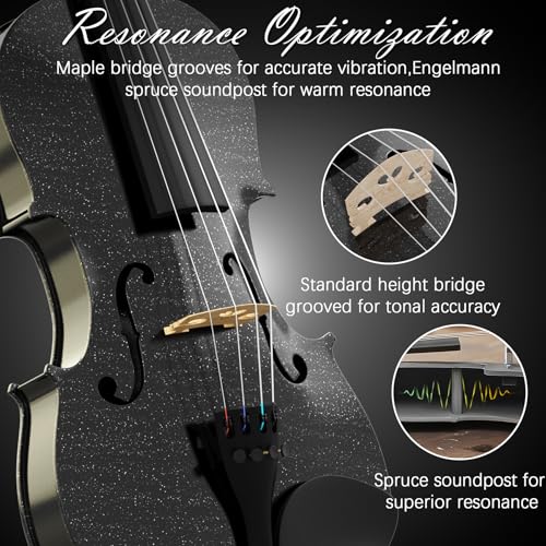 Image of 4 /4 Beginner Violin Kit for Adults, Complete Full Size Violin Set with Portable Case, Bow, Rosin, Black