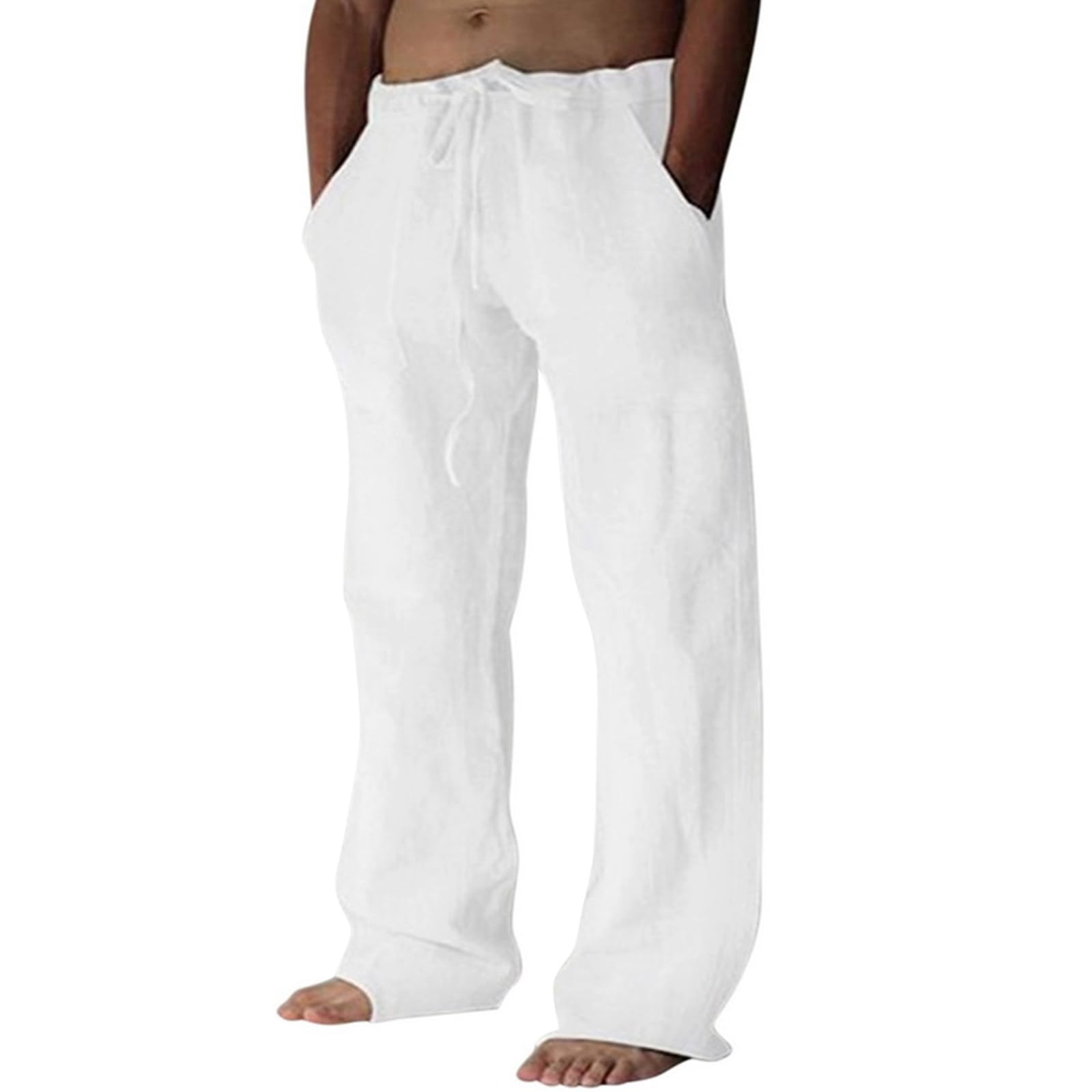 ZARLAN Breathable Mens Cotton Linen Pants Casual Lightweight Summer Beach Elastic Drawstring Waist Trousers
