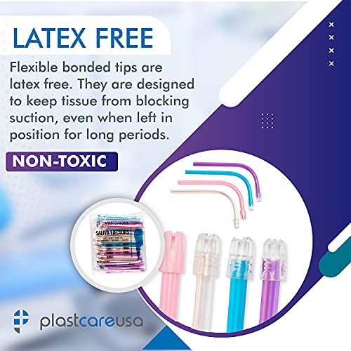 1000 Dental Saliva Ejectors Disposable - Medical Grade Latex Free Evacuation Suction Tips - Flexible Tube With Tip In Assorted Colors (10 Bags Of 100) By Plastcare Usa #TOP2