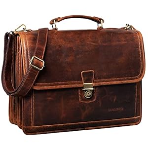 STILORD ThadDäus’ Vintage aktetas, lerarentas, schoudertas, leer, grote zakelijke tas met 14 inch laptopvak, drievoudig separator slot en sleutel leder, Kara – Cognac