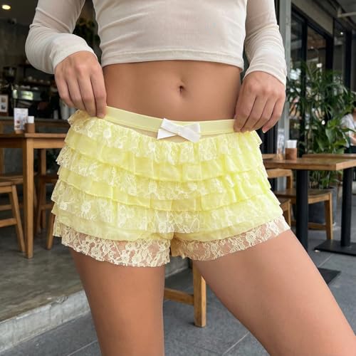 Image of NUFIWI Women Lolita Bloomers Ruffle Shorts Lace Cute Pumpkin Pants Sexy Boyshorts Layered Y2k Mini Shorts Pettipants