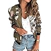 ECOWISH Womens Jackets Lightweight Zip Up Casual Inspired Bomber Jacket Leopard Coat Stand Collar Short Outwear Tops
