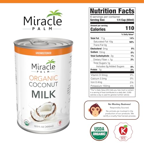 Image of Miracle Palm Coconut Milk Unsweetened - Coconut Milk Canned, Additive Free Organic 13.5 Fl Oz (Pack of 3)