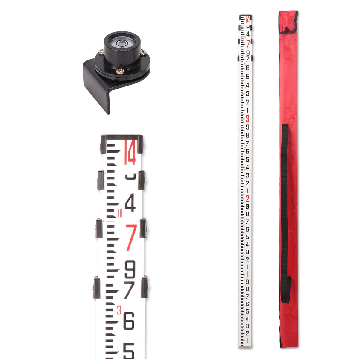 GEOLENI Aluminum Grade Rod - 8ths, With Carrying Case and Rod leve (14 Foot)