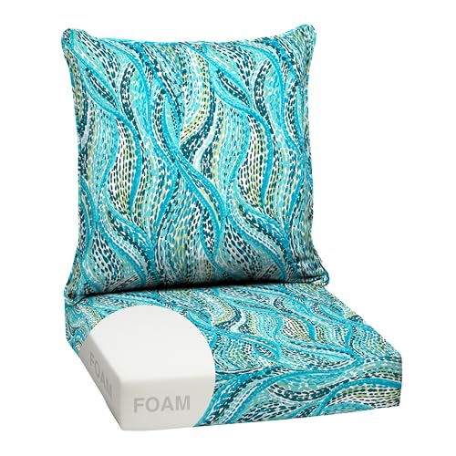 Image of Arden Outdoor Foam Deep Seat Cushion Set, 24 in x 24 in, Weather-Proof, Rain-Proof, Fade Resistant Patio Cushion, Bottom and Back Cushion for Chair, Sofa, and Couch Teal Ariel