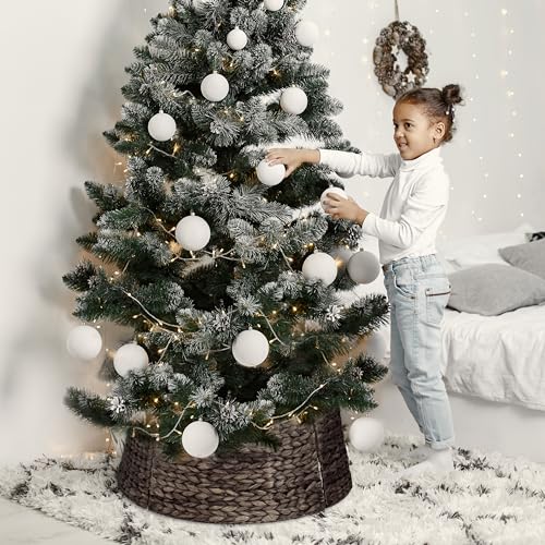 MIXUMON Handmade Water Hyacinth Christmas Tree Collar 24" – Rustic Basketweave Tree Base Cover, Eco-Friendly Skirt Alternative with Cord Cut-Out (Black) by MIXUMON - Image 8
