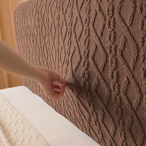 Image of HOMETHREADS Stretchable Lycra /Velvet Headboard Cover | Soft, Dust-Proof & Wrinkle-Resistant Bed Back Protector | Fits Leather, Wooden & Fabric Bedsides | for 5ft to 6.5ft Beds (Brown, 150x65cm)