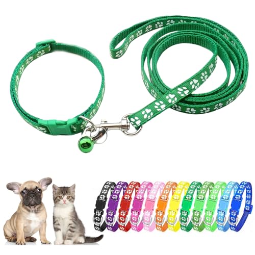 Collar y correa para cachorros verde XXS con cascabel para perros pequeños 2