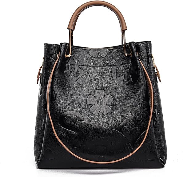 Floral Embossed Leather Handbag for Women- Large Top Handle Shoulder Bag, Hobo Bucket Tote for Work & Everyday