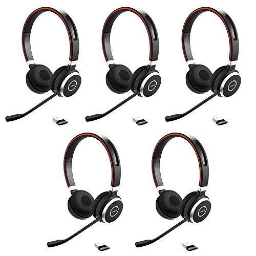 Jabra Evolve 65 MS Wireless Headset, Stereo â Includes Link 370 USB Adapter â Bluetooth Headset w/Industry-Leading Wireless Performance, Advanced Noise-Cancelling Microphone, All Day Battery (5 Pack)