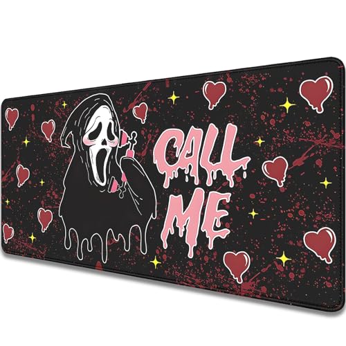 Image of Call Me Mouse Pad Ghostface Desk Pat,Mouse Mat Large Desk Mat for Desktop,Stitched Edges Non-Slip Waterproof Rubber Base Mous Mat for Office Computer Keyboard Laptop and Home(27.5X11.8 in)