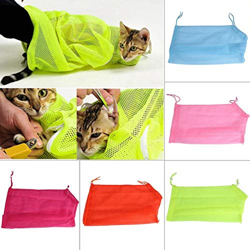 Image of Cat Bathing Bag, Polyester Soft Cat Washing Bag Pet Care Mesh Grooming Restraint Multi-Functional Adjustable for Nail Trim Examining Ear Clean Injecting Bathing