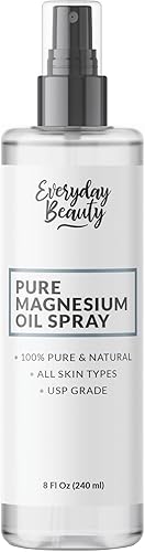 Spray de aceite de magnesio puro, 100% puro y natural, grado USP, botella grande de 8 onzas líquidas con tapa de niebla, fabricado en Estados Unidos