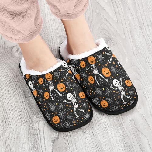 Black Vintage Skull Pumpkin Slippers For Women Men Soft Memory Foam Non-Slip Halloween Winter Indoor House Shoes Travel Slipper4