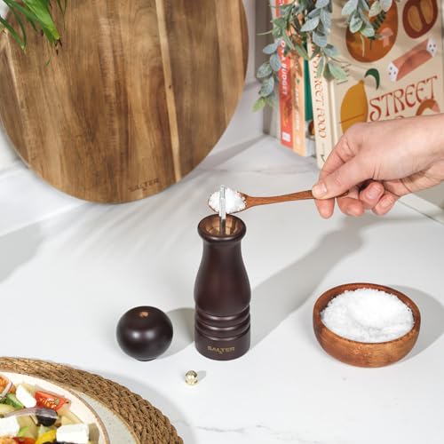 Salter Olea Salt & Pepper Grinder – Single FSC®-Certified Wooden Seasoning Mill, Adjustable Grind Coarse to Fine, Ceramic Mechanism, Manual Grinding, Salt Crystals or Peppercorns, Dark Beechwood - Image 5