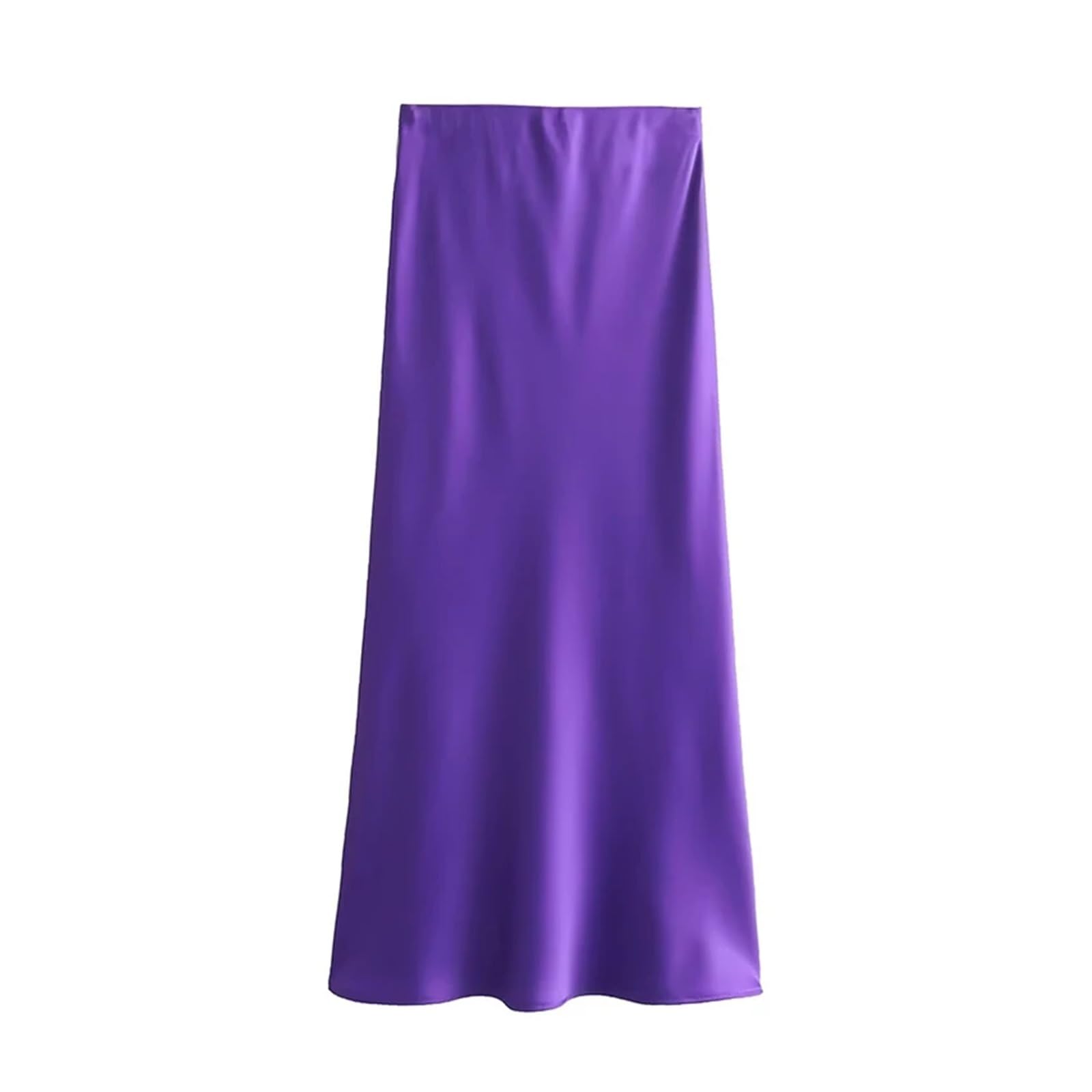BDXMKS Satin Midi Skirt Women Midi Skirts Temperament Casual Versatile Waist Elastic Skirt(Light purple,L)