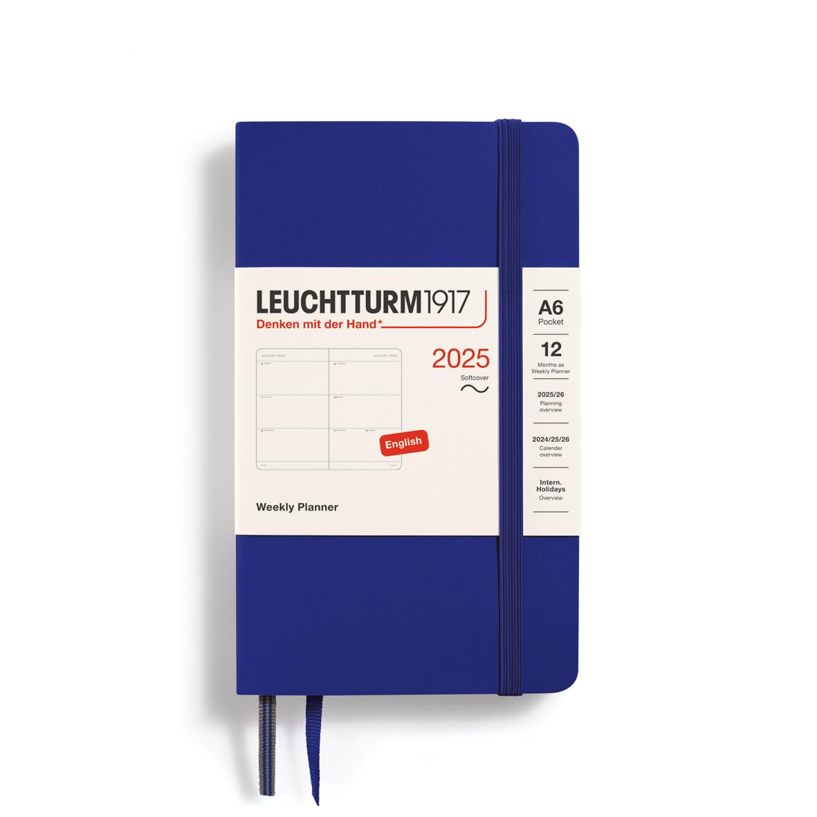 LEUCHTTURM1917 370687 Weekly Planner 2025, Pocket A6 Softcover, 12-Month Planner, Lined, Ink, English