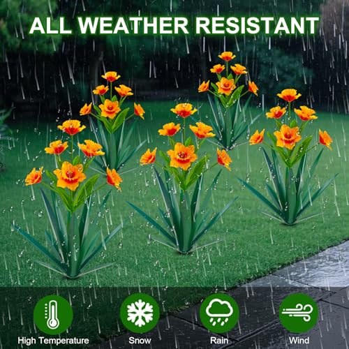 Image of Homight Metal Agave Plant Outdoor Decoration Outdoor Garden Decoration Daffodils Flowers Mexican Yard Art Daffodils Flowers Decorative Garden Gift (2 Big Orange Daffodil)
