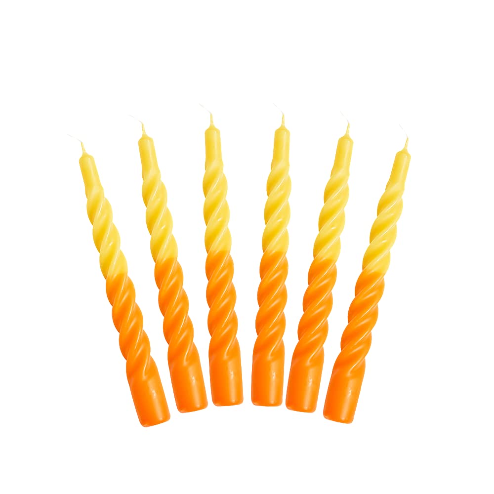 Kunstindustrien Yellow-Orange Candles With A Twist, Yellow And Orange Twisted, Multi-Coloured, Unscented Candles, 6 Pcs.