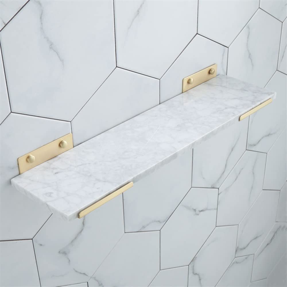 GTFDXJ Shower Caddy Nordic Light Luxury One Word Partition Bathroom Marble Brass Shelf Towel Rack Wall Hanging Storage