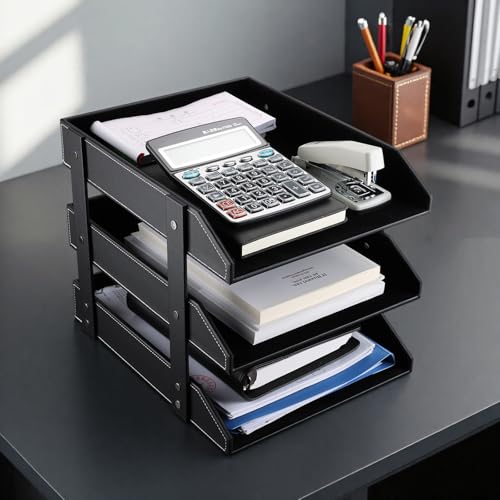 KINGFOM™ A4 Leder Briefablage (3 Schubladen-schwarz)