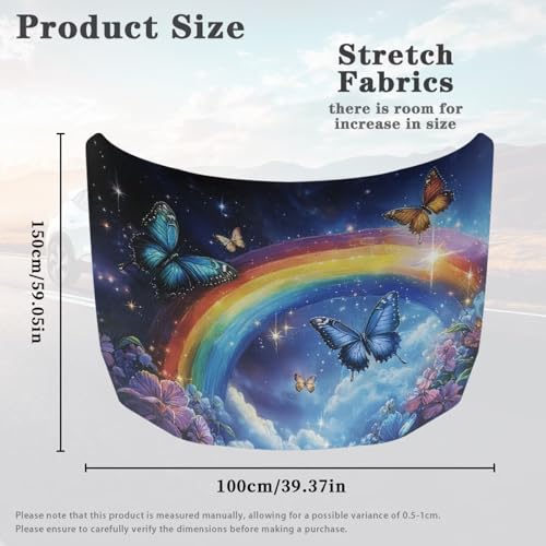 Image of 3.35 Ft Butterfly Rainbow Prints Car Hood Cover Polyester Elastic Fabric Waterproof Universal Fit Car Cover 39inches59inches /100cm150cm