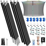 6PCS Trampoline Replacement Poles and 14FT Trampoline Net with Solar Lights, Universal Trampoline Enclosure Net Poles with Caps & Hardware, Fits 14' Round Frame with 6 Straight Pole